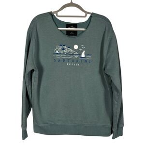 Hollister Womens Relaxed Santorini Greece Graphic Sweatshirt Medium‎ Distressed